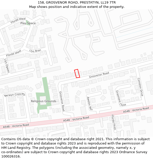 158, GROSVENOR ROAD, PRESTATYN, LL19 7TR: Location map and indicative extent of plot