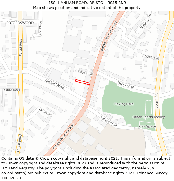 158, HANHAM ROAD, BRISTOL, BS15 8NR: Location map and indicative extent of plot