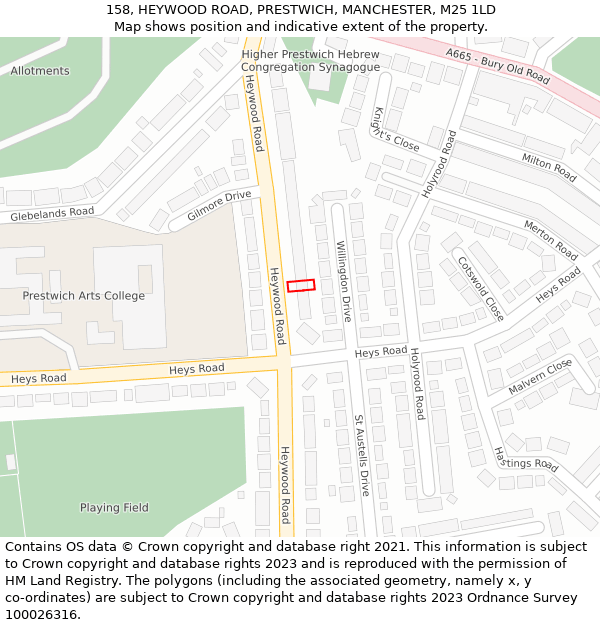 158, HEYWOOD ROAD, PRESTWICH, MANCHESTER, M25 1LD: Location map and indicative extent of plot