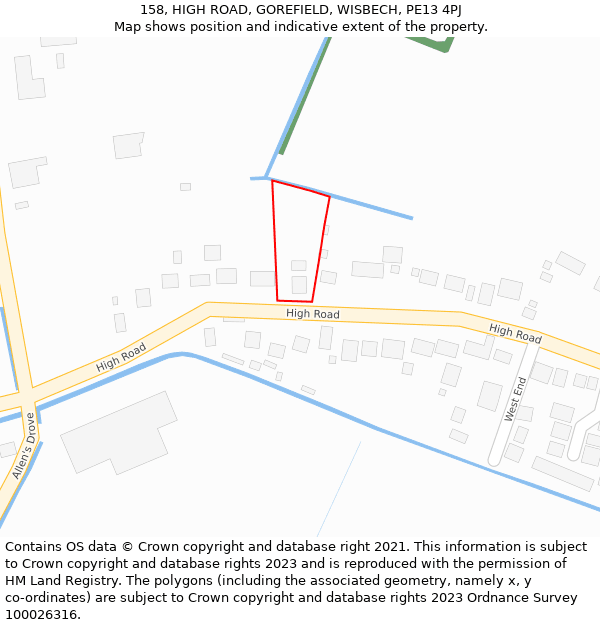 158, HIGH ROAD, GOREFIELD, WISBECH, PE13 4PJ: Location map and indicative extent of plot