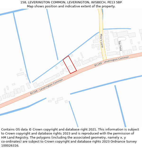 158, LEVERINGTON COMMON, LEVERINGTON, WISBECH, PE13 5BP: Location map and indicative extent of plot