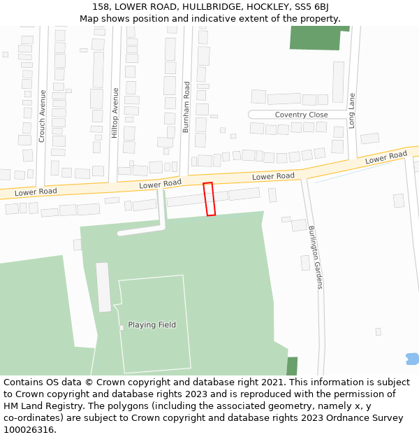 158, LOWER ROAD, HULLBRIDGE, HOCKLEY, SS5 6BJ: Location map and indicative extent of plot