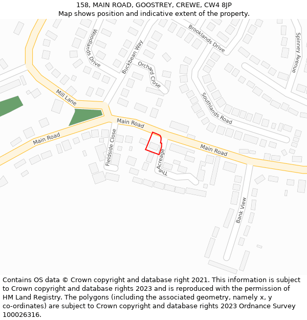 158, MAIN ROAD, GOOSTREY, CREWE, CW4 8JP: Location map and indicative extent of plot