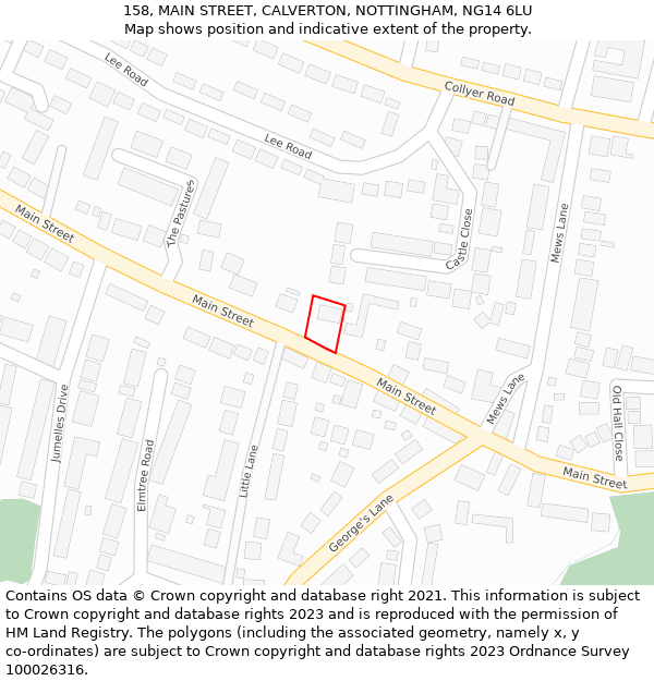 158, MAIN STREET, CALVERTON, NOTTINGHAM, NG14 6LU: Location map and indicative extent of plot