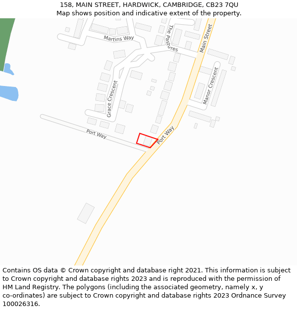 158, MAIN STREET, HARDWICK, CAMBRIDGE, CB23 7QU: Location map and indicative extent of plot