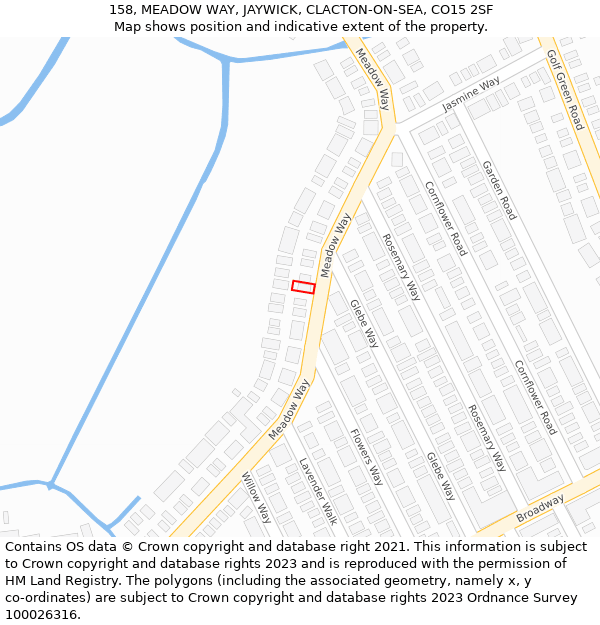 158, MEADOW WAY, JAYWICK, CLACTON-ON-SEA, CO15 2SF: Location map and indicative extent of plot