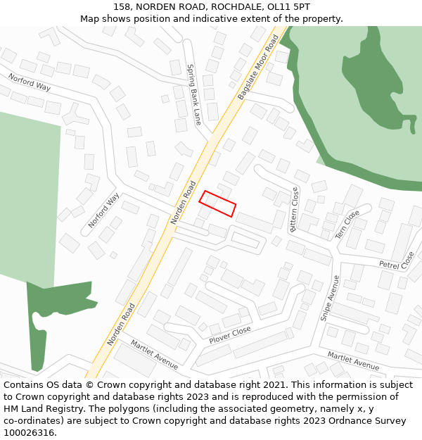 158, NORDEN ROAD, ROCHDALE, OL11 5PT: Location map and indicative extent of plot
