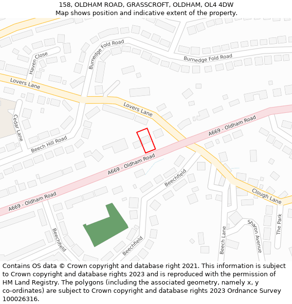 158, OLDHAM ROAD, GRASSCROFT, OLDHAM, OL4 4DW: Location map and indicative extent of plot