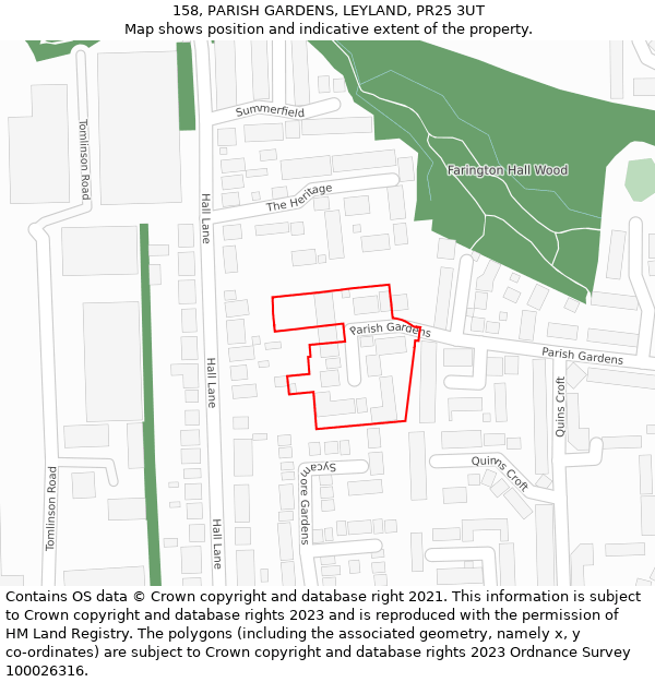 158, PARISH GARDENS, LEYLAND, PR25 3UT: Location map and indicative extent of plot