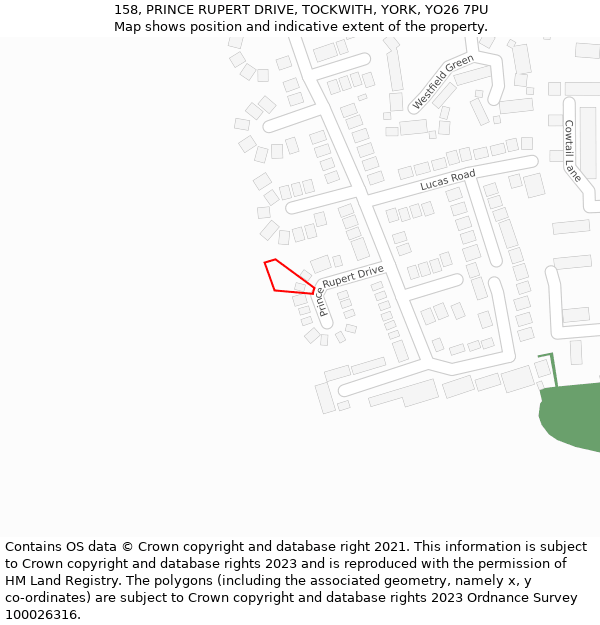 158, PRINCE RUPERT DRIVE, TOCKWITH, YORK, YO26 7PU: Location map and indicative extent of plot