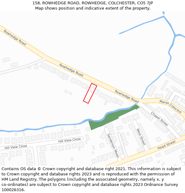 158, ROWHEDGE ROAD, ROWHEDGE, COLCHESTER, CO5 7JP: Location map and indicative extent of plot