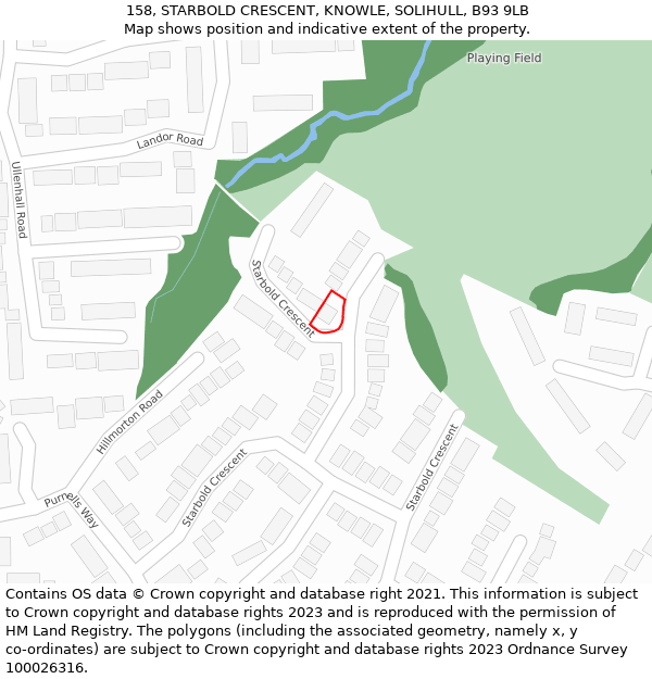 158, STARBOLD CRESCENT, KNOWLE, SOLIHULL, B93 9LB: Location map and indicative extent of plot