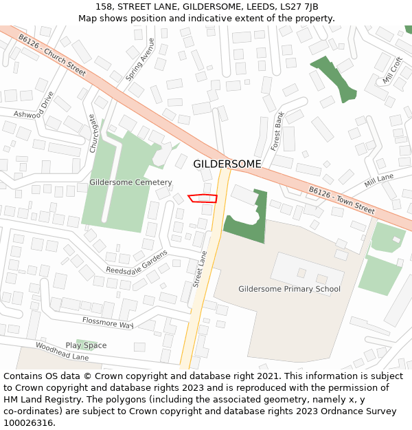 158, STREET LANE, GILDERSOME, LEEDS, LS27 7JB: Location map and indicative extent of plot