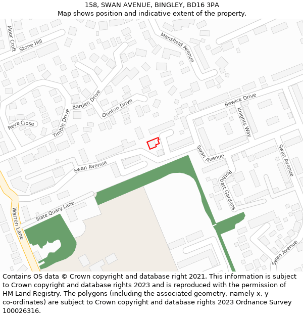 158, SWAN AVENUE, BINGLEY, BD16 3PA: Location map and indicative extent of plot