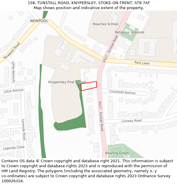 158, TUNSTALL ROAD, KNYPERSLEY, STOKE-ON-TRENT, ST8 7AF: Location map and indicative extent of plot