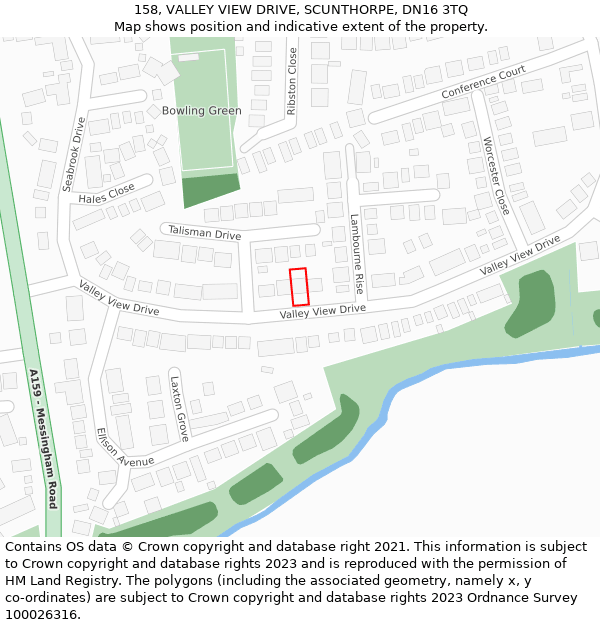 158, VALLEY VIEW DRIVE, SCUNTHORPE, DN16 3TQ: Location map and indicative extent of plot