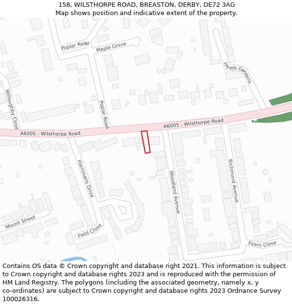 158, WILSTHORPE ROAD, BREASTON, DERBY, DE72 3AG: Location map and indicative extent of plot