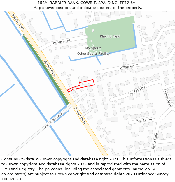 158A, BARRIER BANK, COWBIT, SPALDING, PE12 6AL: Location map and indicative extent of plot