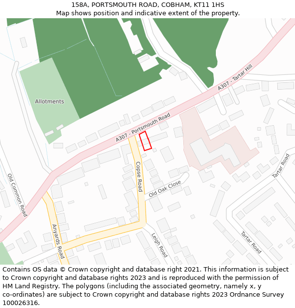 158A, PORTSMOUTH ROAD, COBHAM, KT11 1HS: Location map and indicative extent of plot