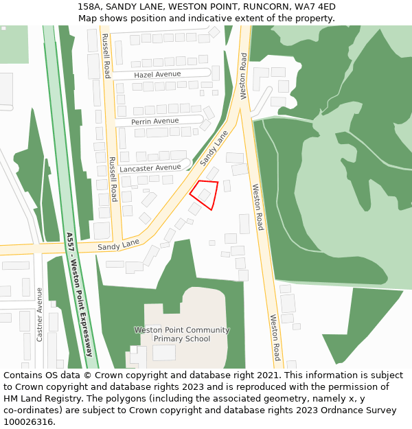 158A, SANDY LANE, WESTON POINT, RUNCORN, WA7 4ED: Location map and indicative extent of plot