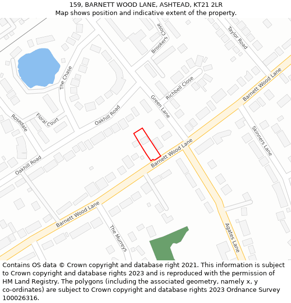 159, BARNETT WOOD LANE, ASHTEAD, KT21 2LR: Location map and indicative extent of plot