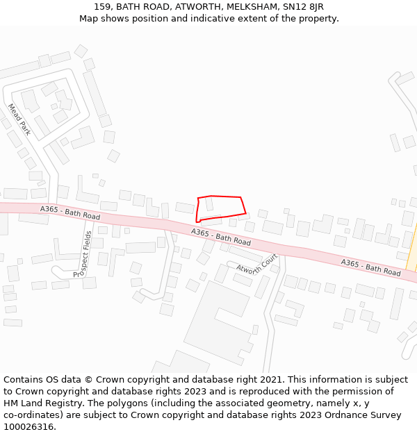 159, BATH ROAD, ATWORTH, MELKSHAM, SN12 8JR: Location map and indicative extent of plot