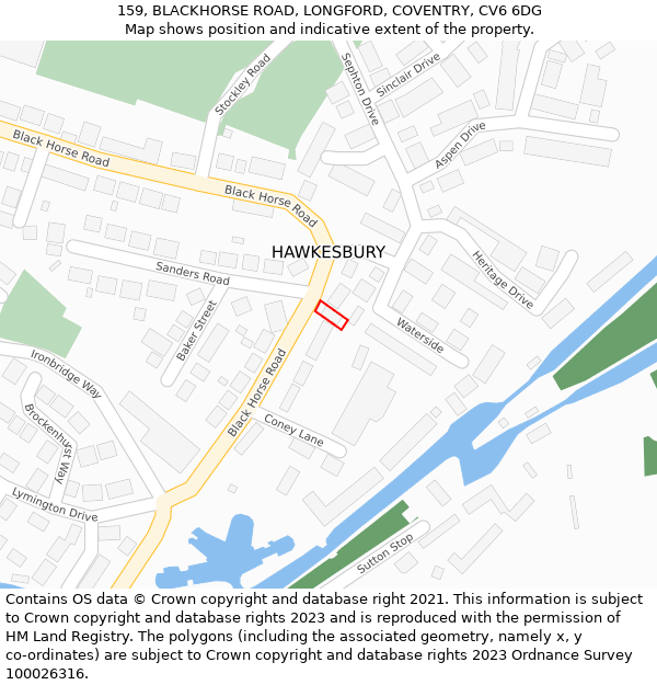 159, BLACKHORSE ROAD, LONGFORD, COVENTRY, CV6 6DG: Location map and indicative extent of plot