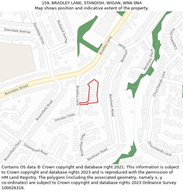159, BRADLEY LANE, STANDISH, WIGAN, WN6 0NA: Location map and indicative extent of plot