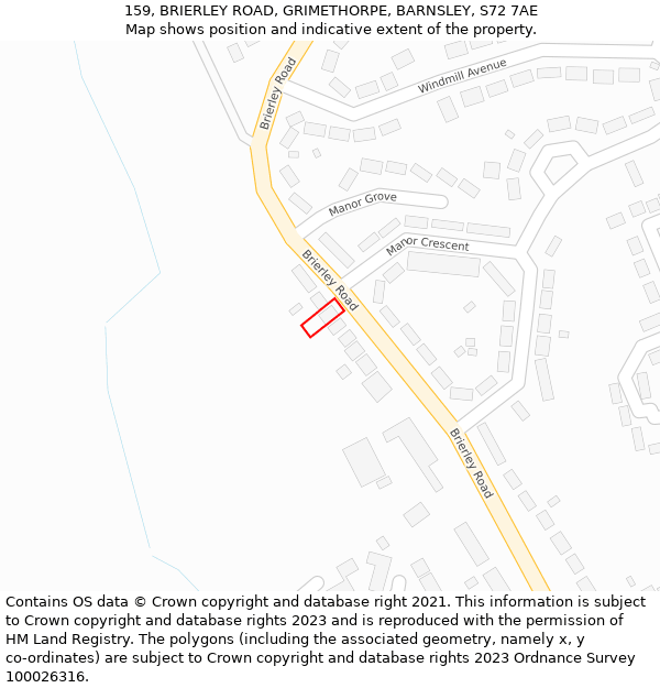 159, BRIERLEY ROAD, GRIMETHORPE, BARNSLEY, S72 7AE: Location map and indicative extent of plot