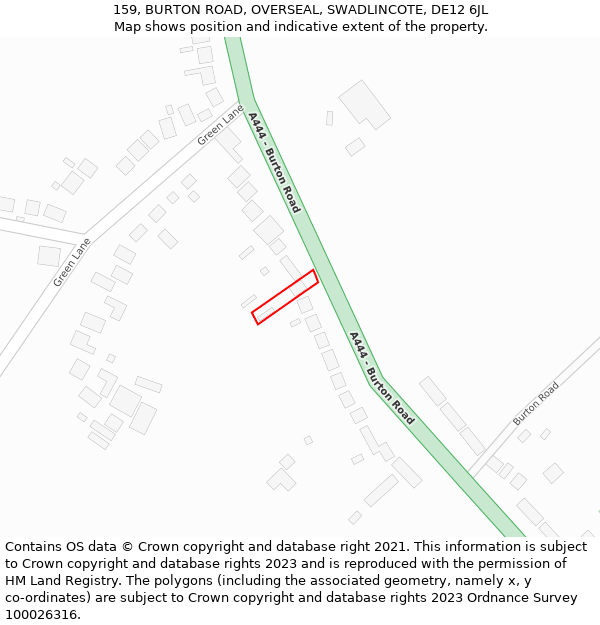 159, BURTON ROAD, OVERSEAL, SWADLINCOTE, DE12 6JL: Location map and indicative extent of plot