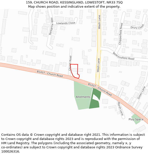159, CHURCH ROAD, KESSINGLAND, LOWESTOFT, NR33 7SQ: Location map and indicative extent of plot