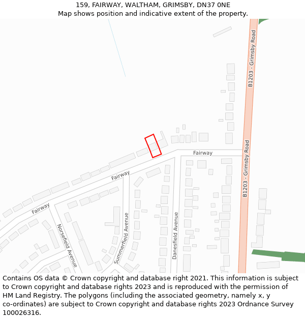 159, FAIRWAY, WALTHAM, GRIMSBY, DN37 0NE: Location map and indicative extent of plot