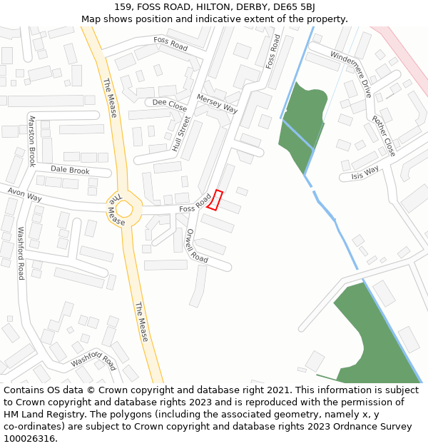159, FOSS ROAD, HILTON, DERBY, DE65 5BJ: Location map and indicative extent of plot