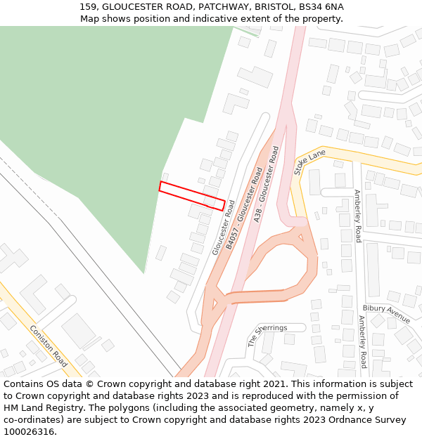 159, GLOUCESTER ROAD, PATCHWAY, BRISTOL, BS34 6NA: Location map and indicative extent of plot