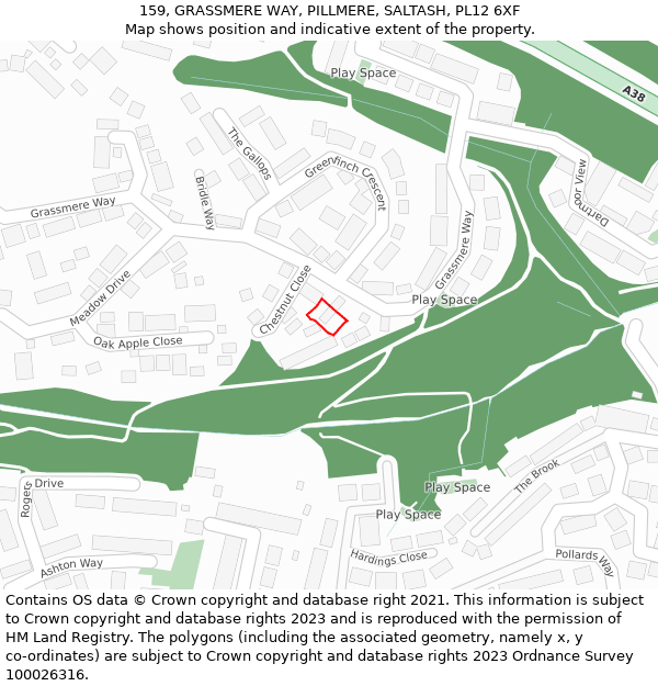 159, GRASSMERE WAY, PILLMERE, SALTASH, PL12 6XF: Location map and indicative extent of plot