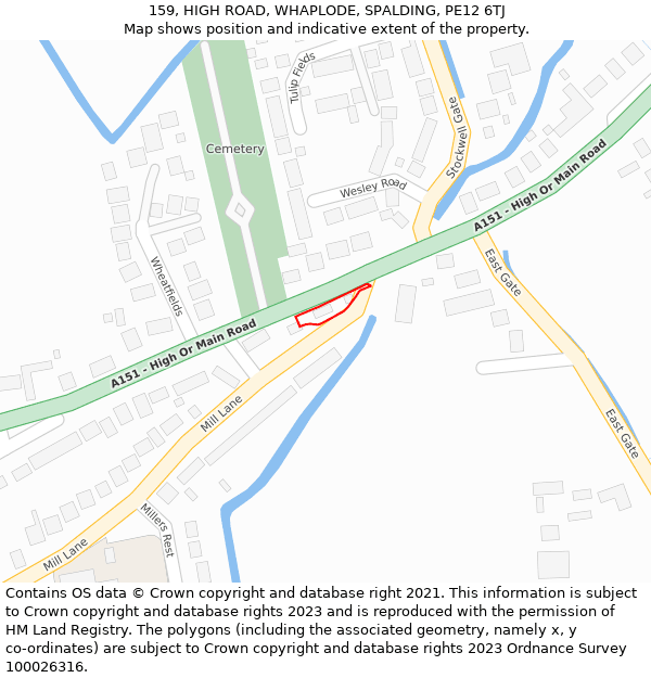 159, HIGH ROAD, WHAPLODE, SPALDING, PE12 6TJ: Location map and indicative extent of plot