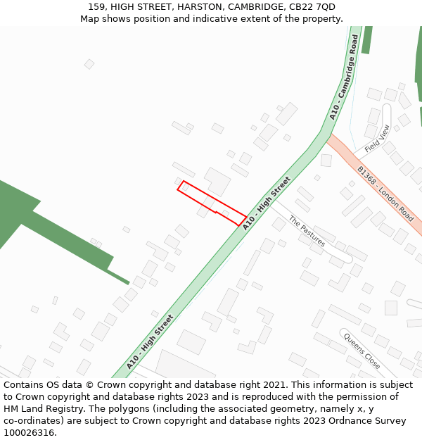 159, HIGH STREET, HARSTON, CAMBRIDGE, CB22 7QD: Location map and indicative extent of plot