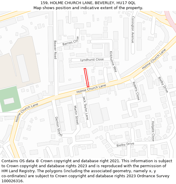 159, HOLME CHURCH LANE, BEVERLEY, HU17 0QL: Location map and indicative extent of plot
