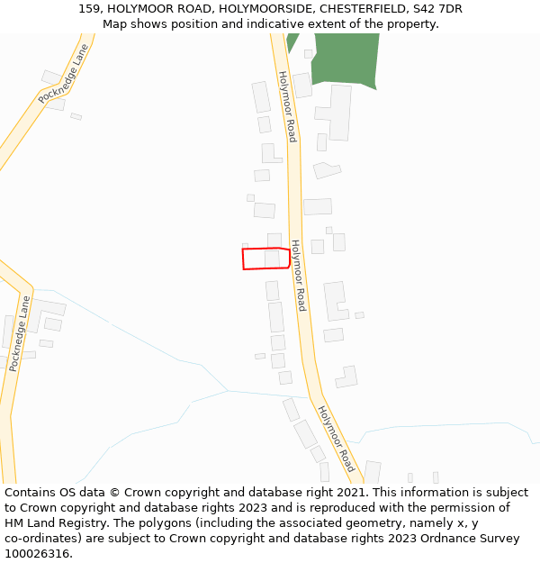 159, HOLYMOOR ROAD, HOLYMOORSIDE, CHESTERFIELD, S42 7DR: Location map and indicative extent of plot