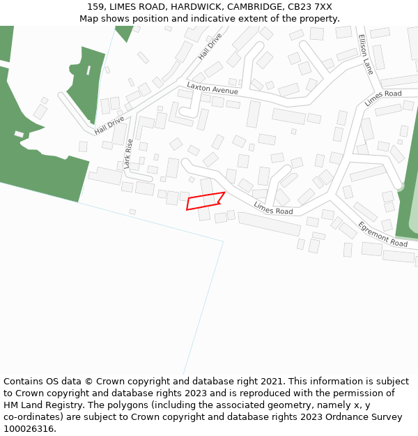159, LIMES ROAD, HARDWICK, CAMBRIDGE, CB23 7XX: Location map and indicative extent of plot