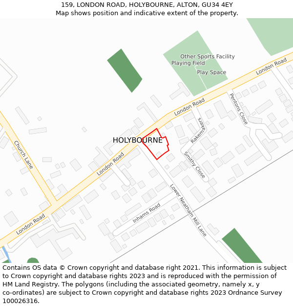 159, LONDON ROAD, HOLYBOURNE, ALTON, GU34 4EY: Location map and indicative extent of plot