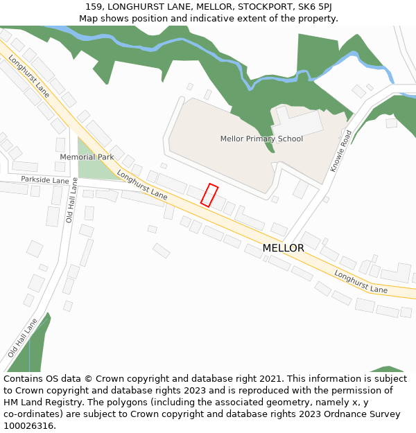 159, LONGHURST LANE, MELLOR, STOCKPORT, SK6 5PJ: Location map and indicative extent of plot