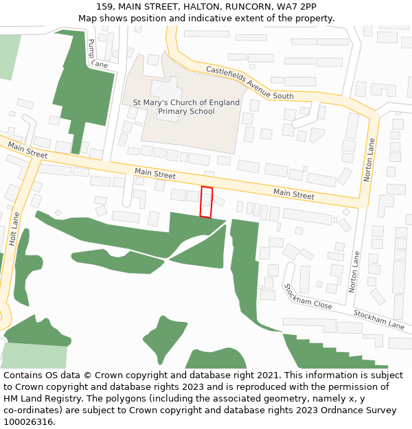 159, MAIN STREET, HALTON, RUNCORN, WA7 2PP: Location map and indicative extent of plot