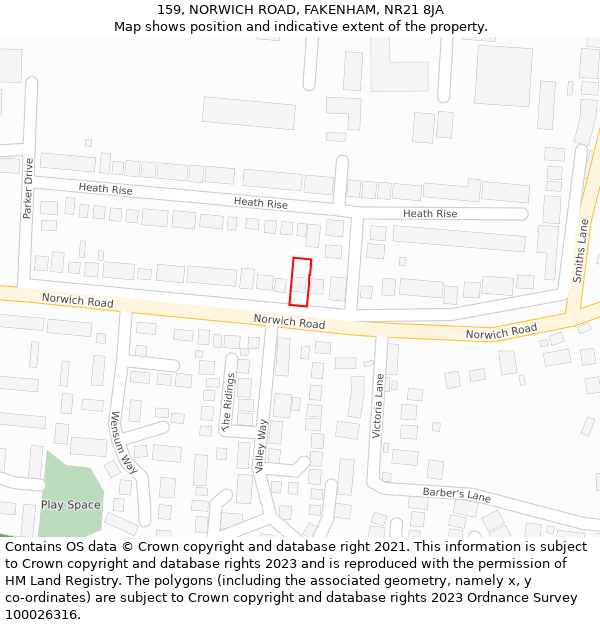 159, NORWICH ROAD, FAKENHAM, NR21 8JA: Location map and indicative extent of plot