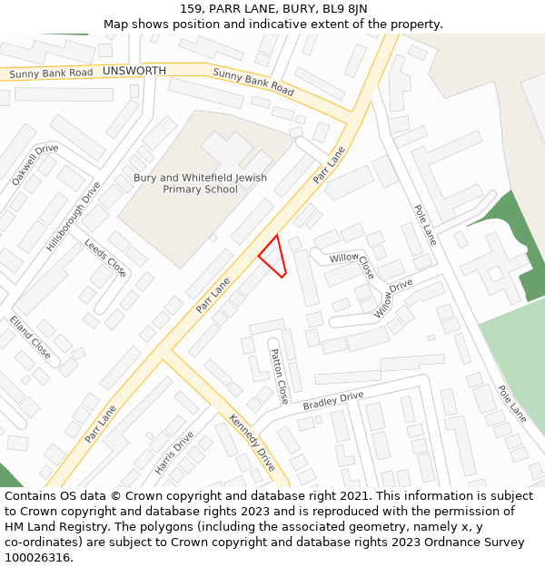 159, PARR LANE, BURY, BL9 8JN: Location map and indicative extent of plot
