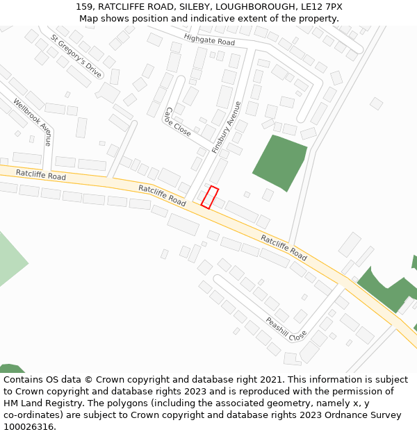 159, RATCLIFFE ROAD, SILEBY, LOUGHBOROUGH, LE12 7PX: Location map and indicative extent of plot
