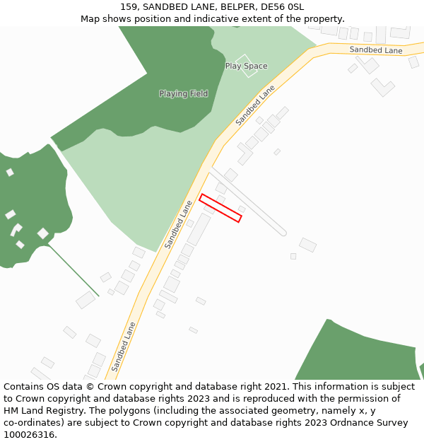 159, SANDBED LANE, BELPER, DE56 0SL: Location map and indicative extent of plot