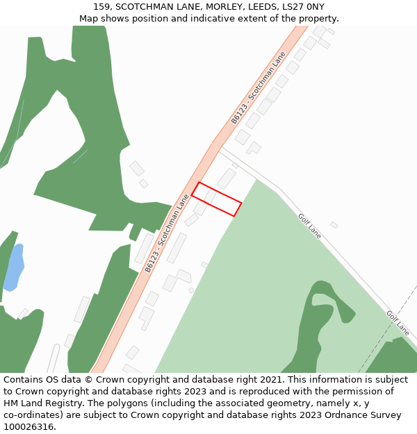 159, SCOTCHMAN LANE, MORLEY, LEEDS, LS27 0NY: Location map and indicative extent of plot