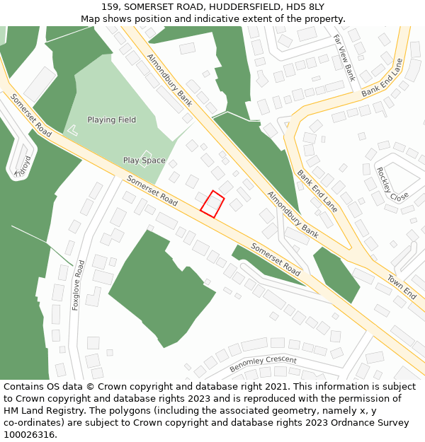 159, SOMERSET ROAD, HUDDERSFIELD, HD5 8LY: Location map and indicative extent of plot