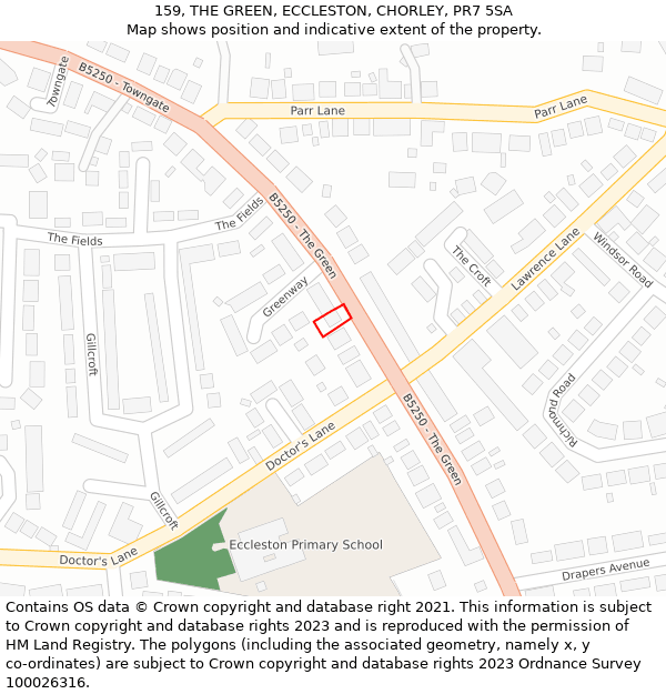 159, THE GREEN, ECCLESTON, CHORLEY, PR7 5SA: Location map and indicative extent of plot